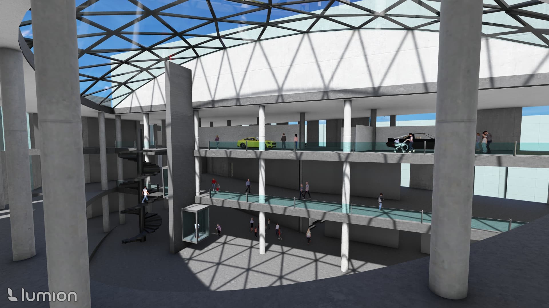 Cinemotion Museum — lobby with suspended cinema pod